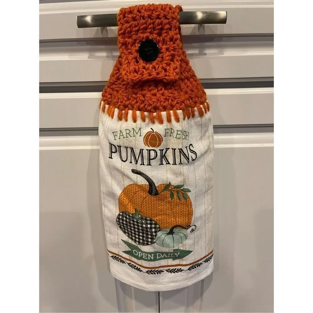 Crochet Top Kitchen Towel- Farm Fresh Pumpkins open daily